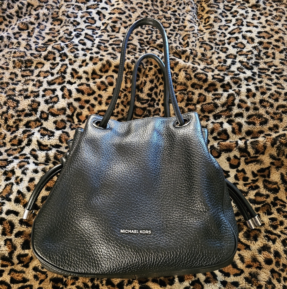 Michael Kors Dahlia Black Pebbled Leather Shoulder Bag
